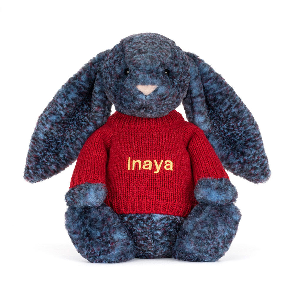 Jellycat Hopscone Luxe Bunny with Personalised Red Jumper