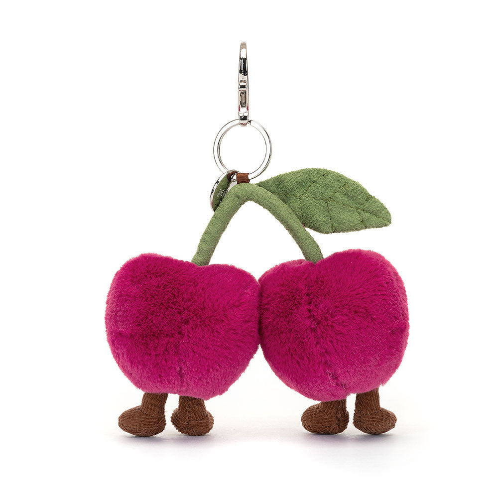 Jellycat Amuseables Cherries Plush Bag Charm Silver Clasp
