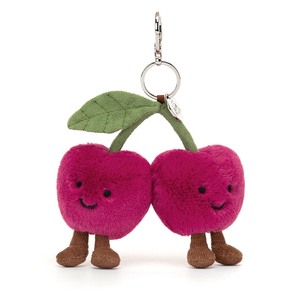 Jellycat Amuseables Cherries Plush Bag Charm Silver Clasp