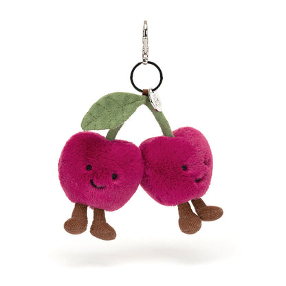 Jellycat Amuseables Cherries Plush Bag Charm Silver Clasp