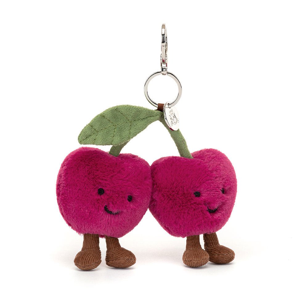 Jellycat Amuseables Cherries Plush Bag Charm Silver Clasp