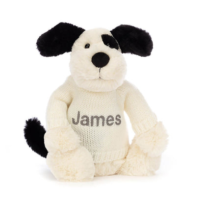 Jellycat Bashful Black & Cream Puppy Personalized Cream Jumper