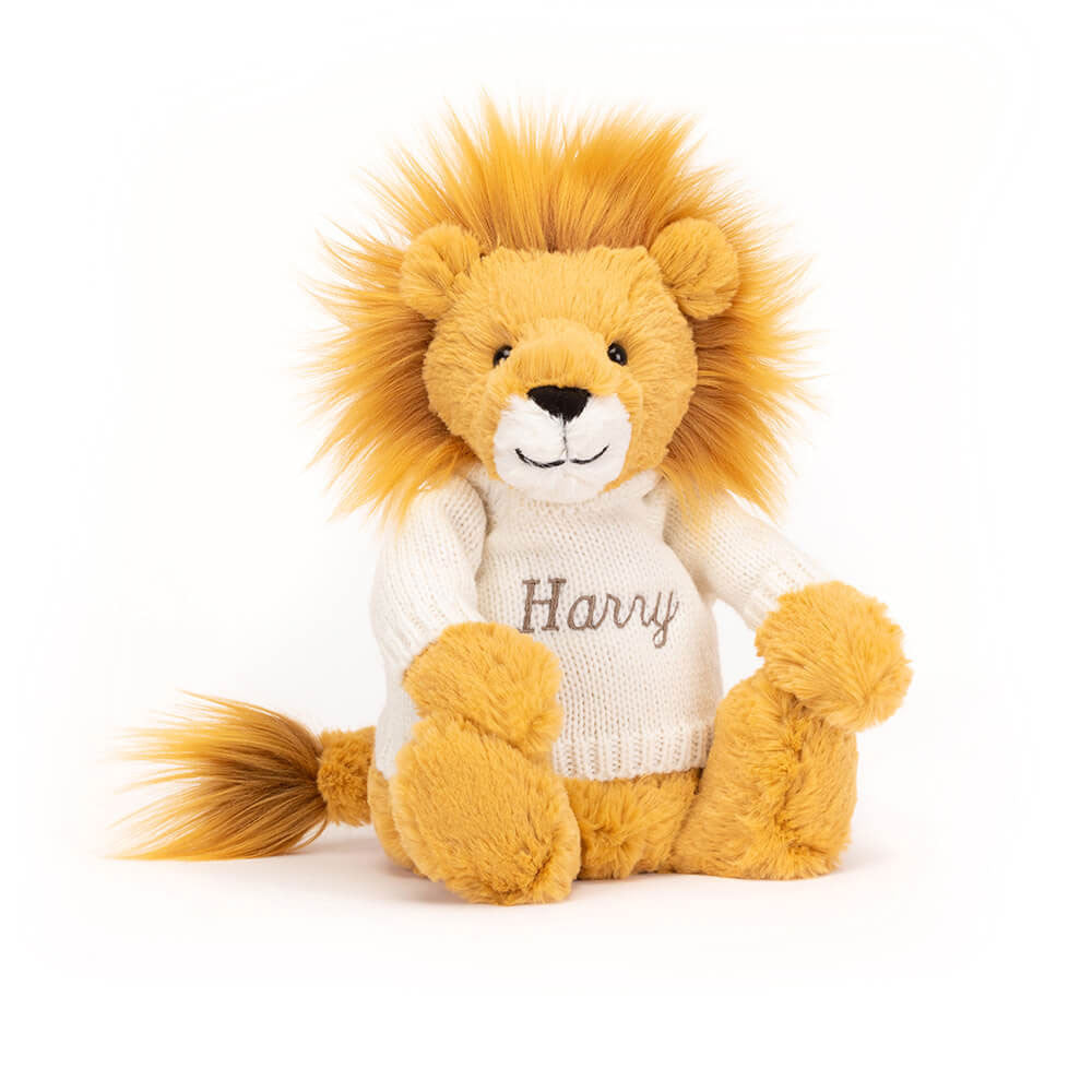 Jellycat Bashful Lion with Personalized Cream Jumper Plush Toy