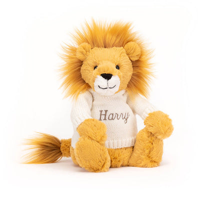Jellycat Bashful Lion with Personalized Cream Jumper Plush Toy