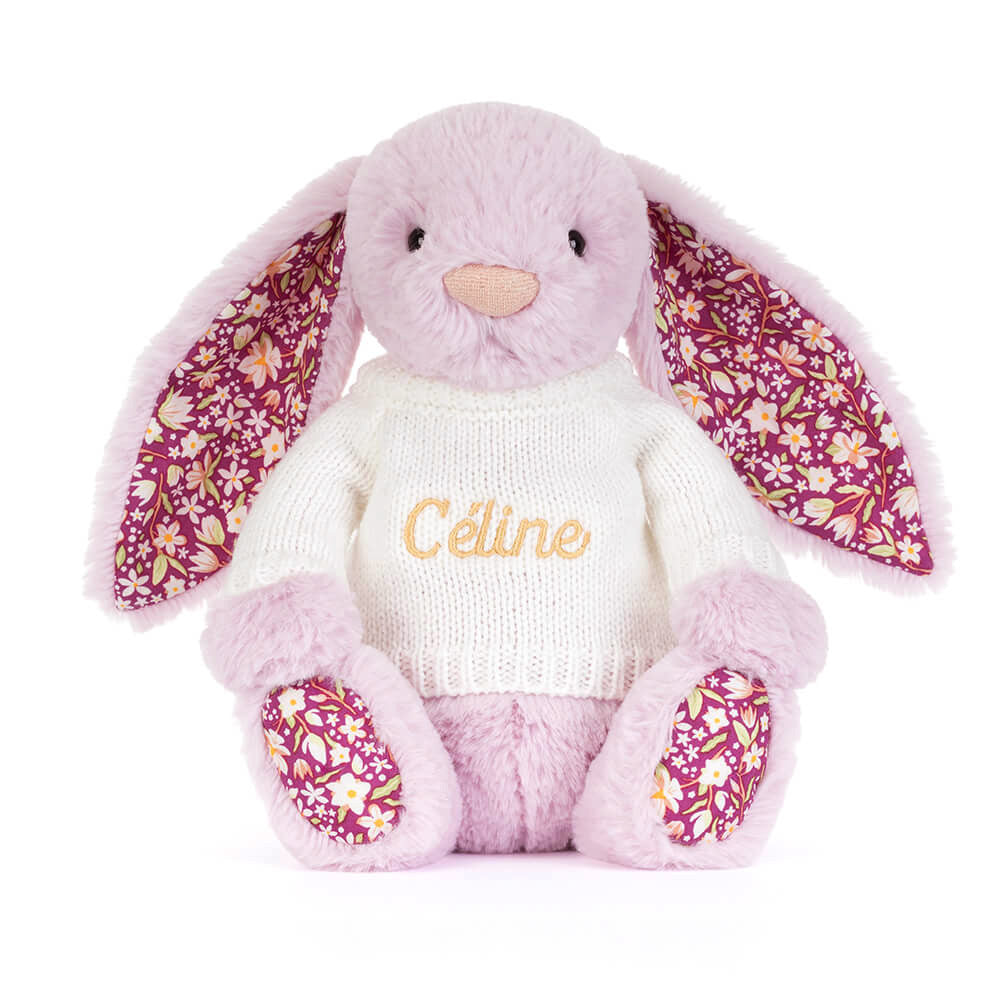 Jellycat Thistlepop Blossom Luxe Bunny with Personalized Cream Jumper