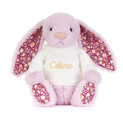 Jellycat Thistlepop Blossom Luxe Bunny with Personalized Cream Jumper