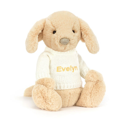 Jellycat Bashful Luxe Puppy Orlando with Personalised Cream Jumper