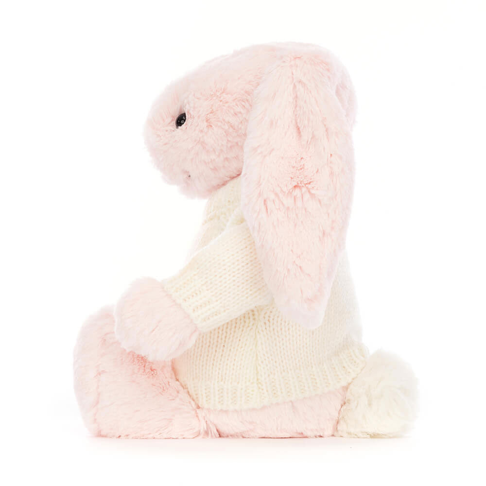 Jellycat Bashful Pink Bunny with Personalized Cream Jumper Plush Toy
