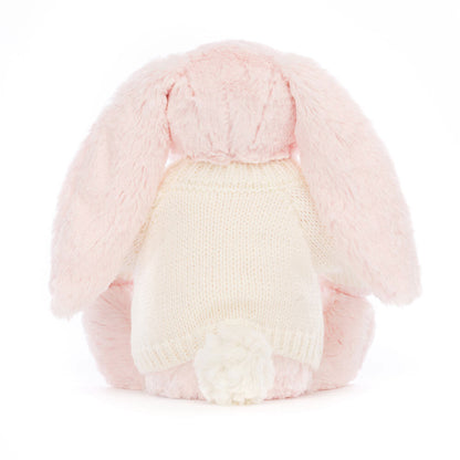 Jellycat Bashful Pink Bunny with Personalized Cream Jumper Plush Toy