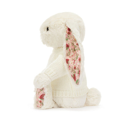 Jellycat Blossom Cream Bunny 'Berry' with Personalised Cream Jumper