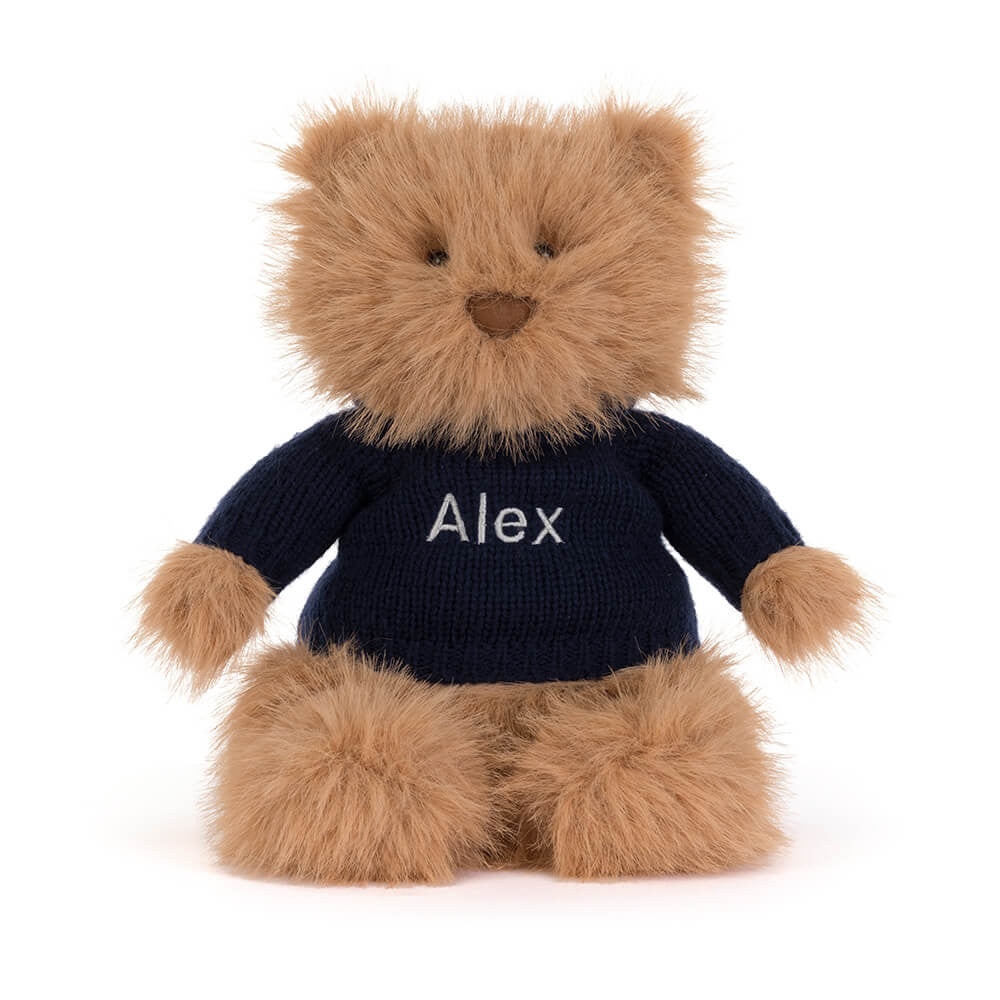 Jellycat Bartholomew Bear Bouffant with Personalised Navy Jumper