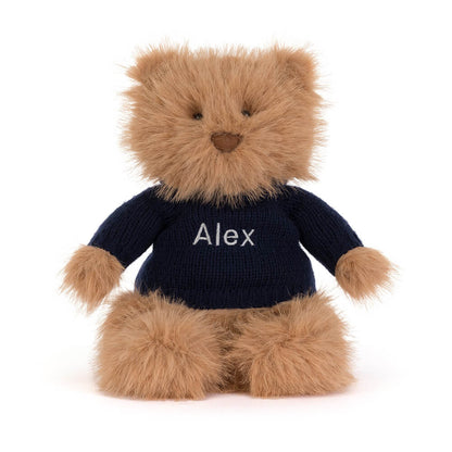 Jellycat Bartholomew Bear Bouffant with Personalised Navy Jumper
