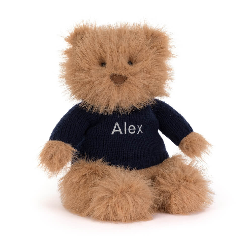 Jellycat Bartholomew Bear Bouffant with Personalised Navy Jumper