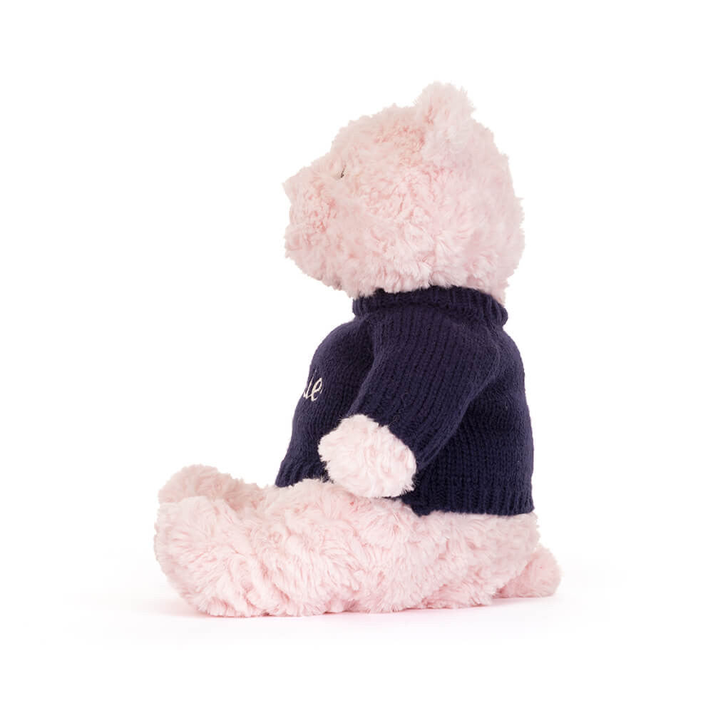 Jellycat Leola Bear with Personalised Navy Jumper