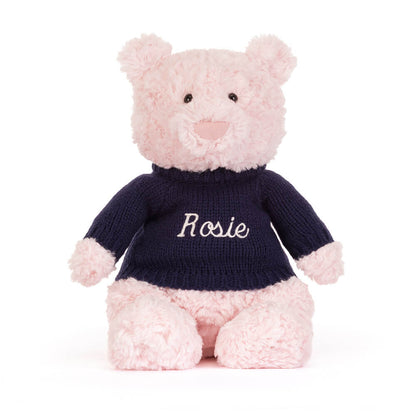 Jellycat Leola Bear with Personalised Navy Jumper