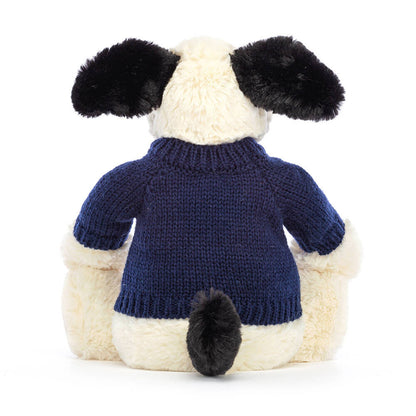 Jellycat Bashful Black & Cream Puppy Personalized Navy Jumper