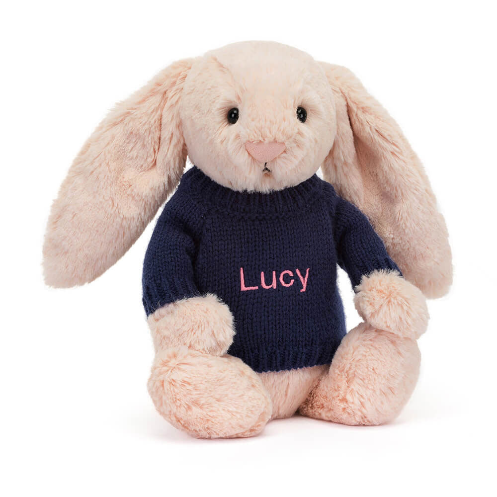 Jellycat Bashful Blush Bunny Personalized Navy Jumper