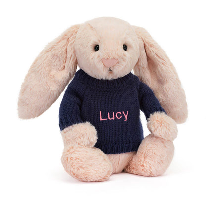Jellycat Bashful Blush Bunny Personalized Navy Jumper