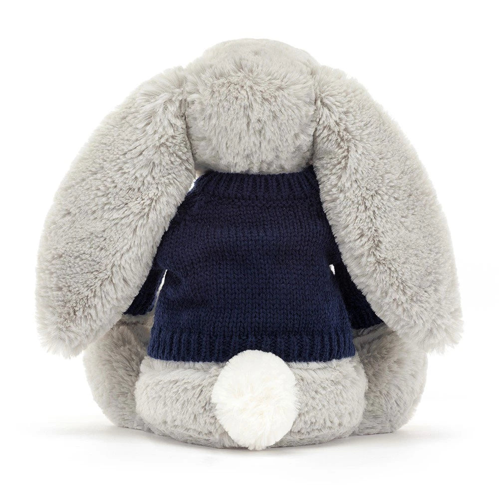 Bashful Silver Bunny with Personalized Navy Jumper Soft Plush Toy