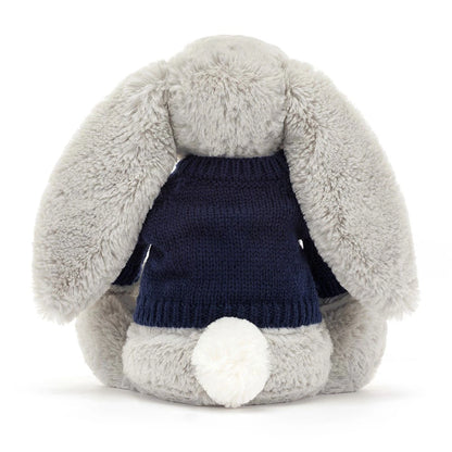 Bashful Silver Bunny with Personalized Navy Jumper Soft Plush Toy
