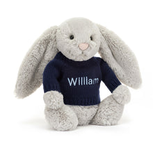 Bashful Silver Bunny with Personalized Navy Jumper Soft Plush Toy