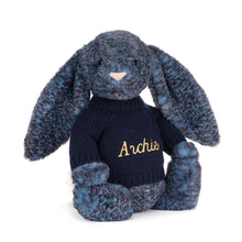 Jellycat Bashful Luxe Bunny Plush Toy Personalised Navy Jumper