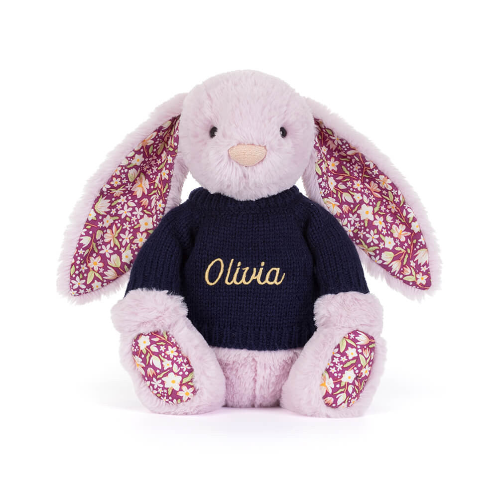 Jellycat Thistlepop Blossom Luxe Bunny Personalized Navy Jumper Plush Toy