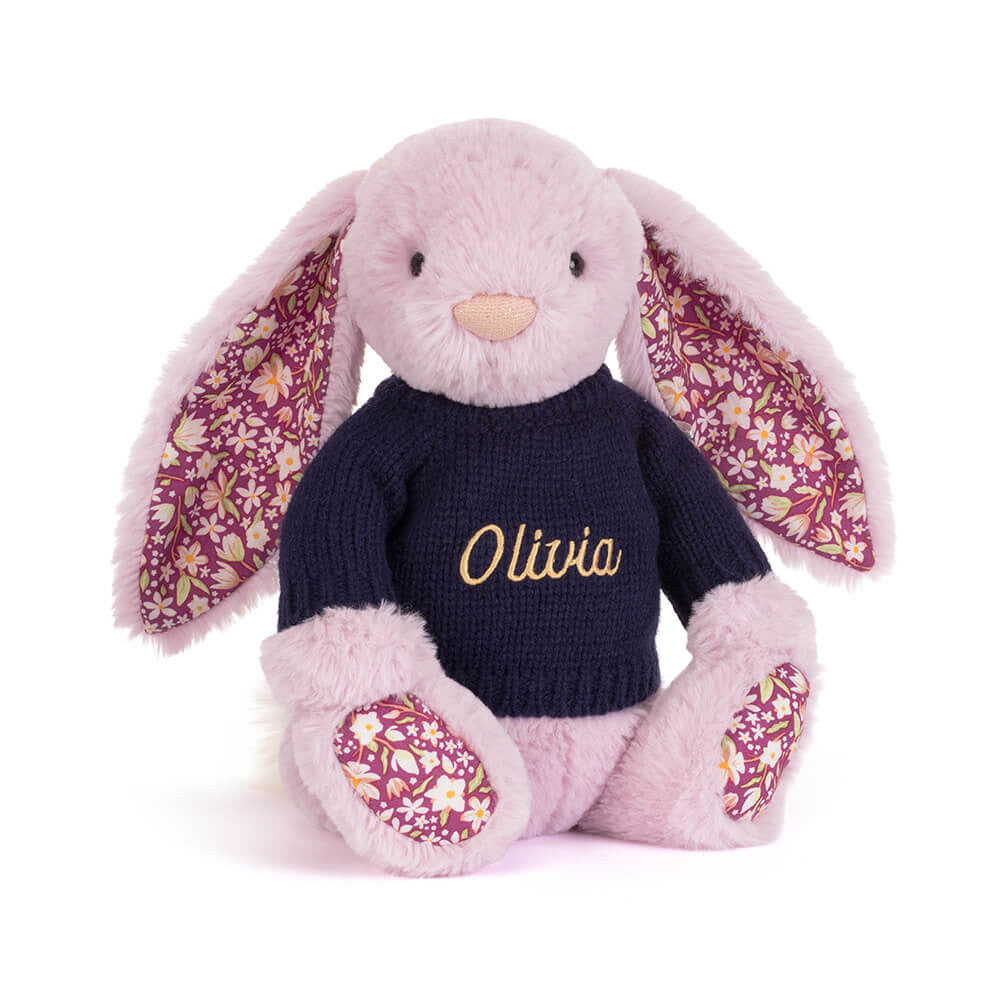 Jellycat Thistlepop Blossom Luxe Bunny Personalized Navy Jumper Plush Toy