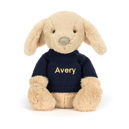 Jellycat Bashful Luxe Puppy Orlando Personalized Navy Jumper