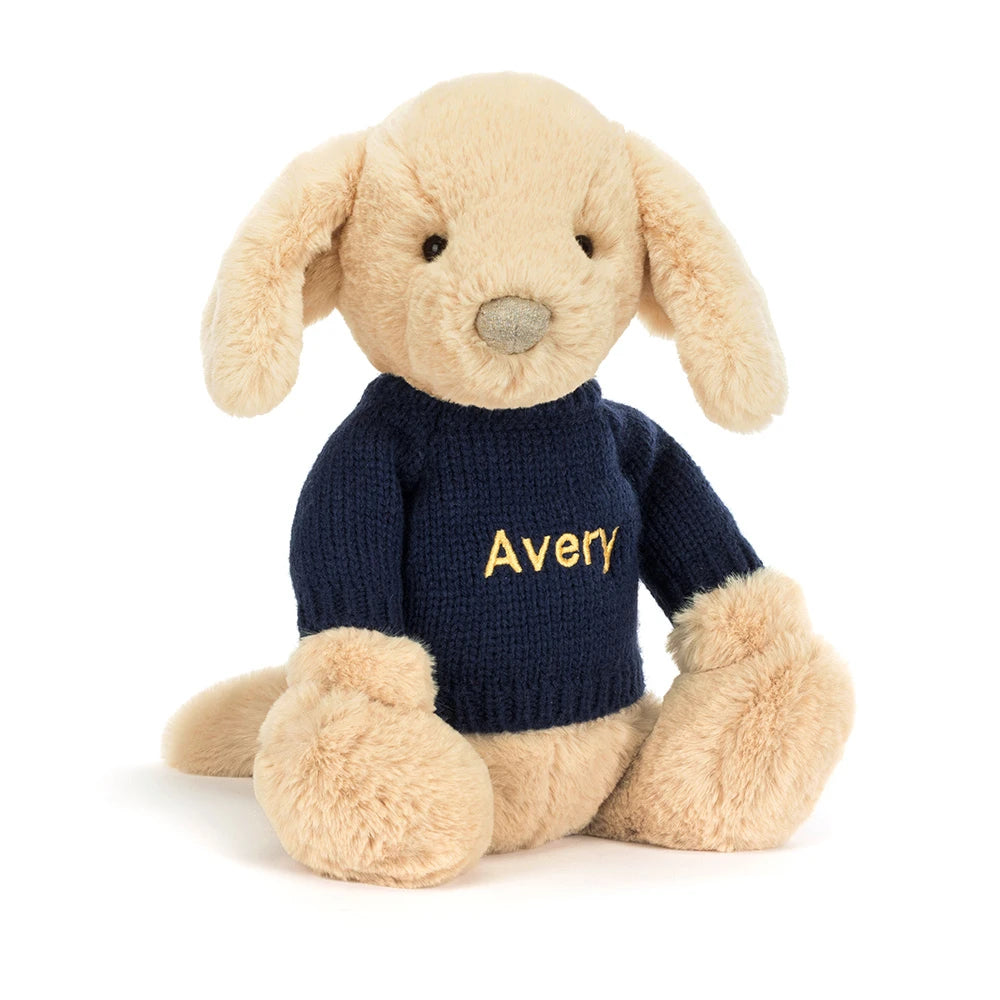 Jellycat Bashful Luxe Puppy Orlando Personalized Navy Jumper