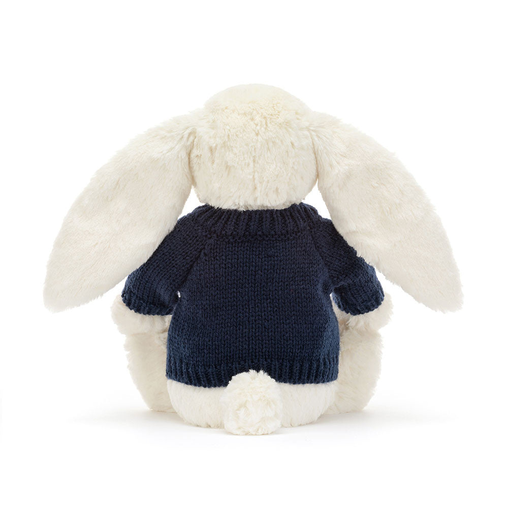 Jellycat Blossom Cream Bunny 'Berry' Plush Toy Personalised Navy Jumper