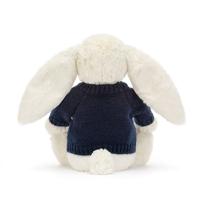 Jellycat Blossom Cream Bunny 'Berry' Plush Toy Personalised Navy Jumper