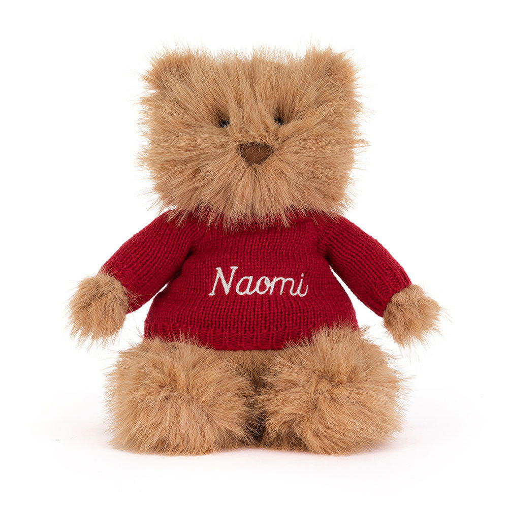 Jellycat Bartholomew Bear Bouffant with Personalised Red Jumper
