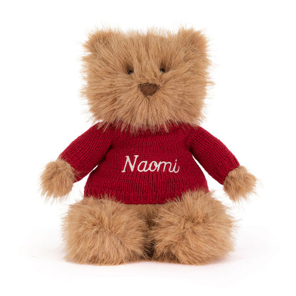 Jellycat Bartholomew Bear Bouffant with Personalised Red Jumper