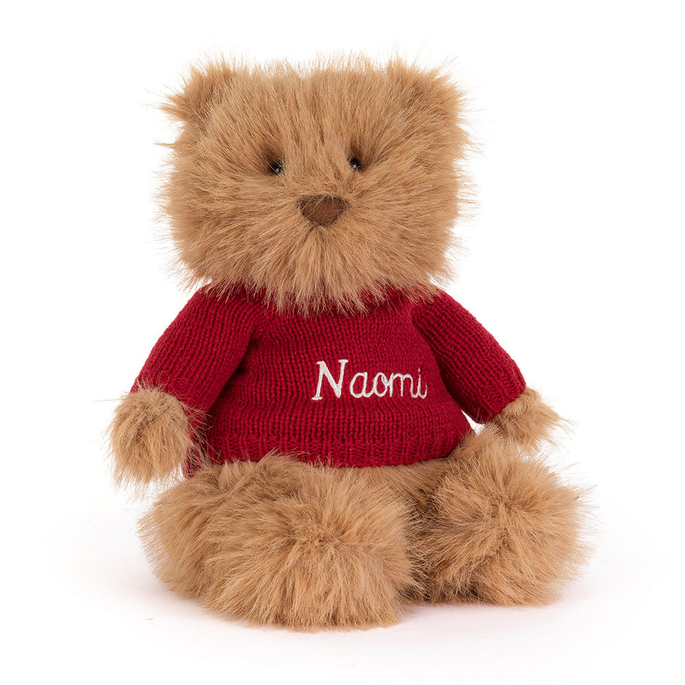 Jellycat Bartholomew Bear Bouffant with Personalised Red Jumper