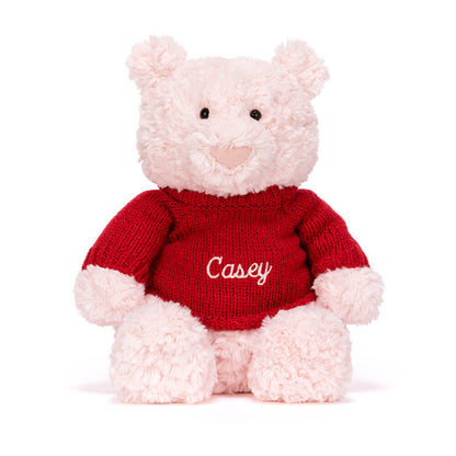 Jellycat Leola Bear with Personalised Red Jumper