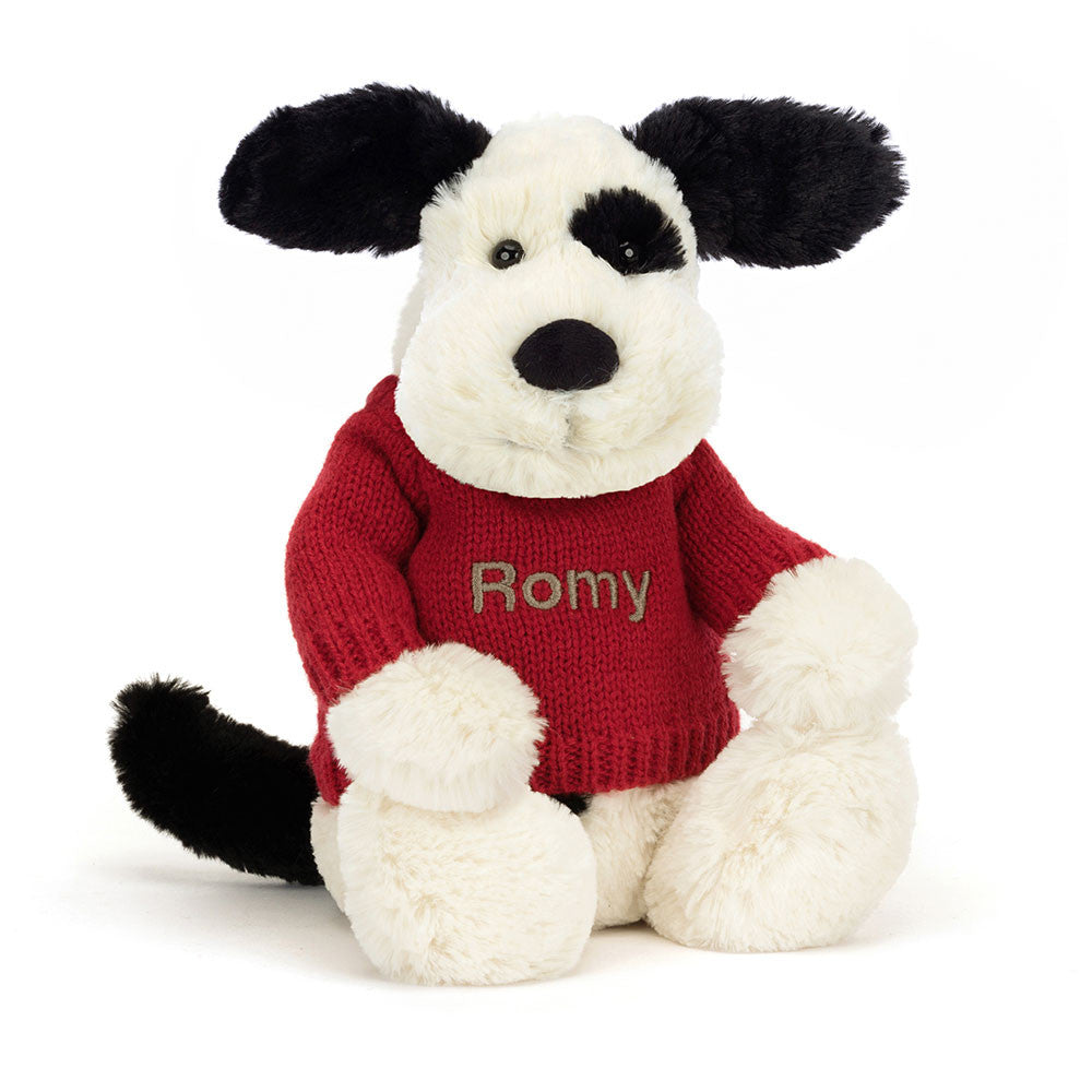 Jellycat Bashful Black & Cream Puppy Personalized Red Jumper