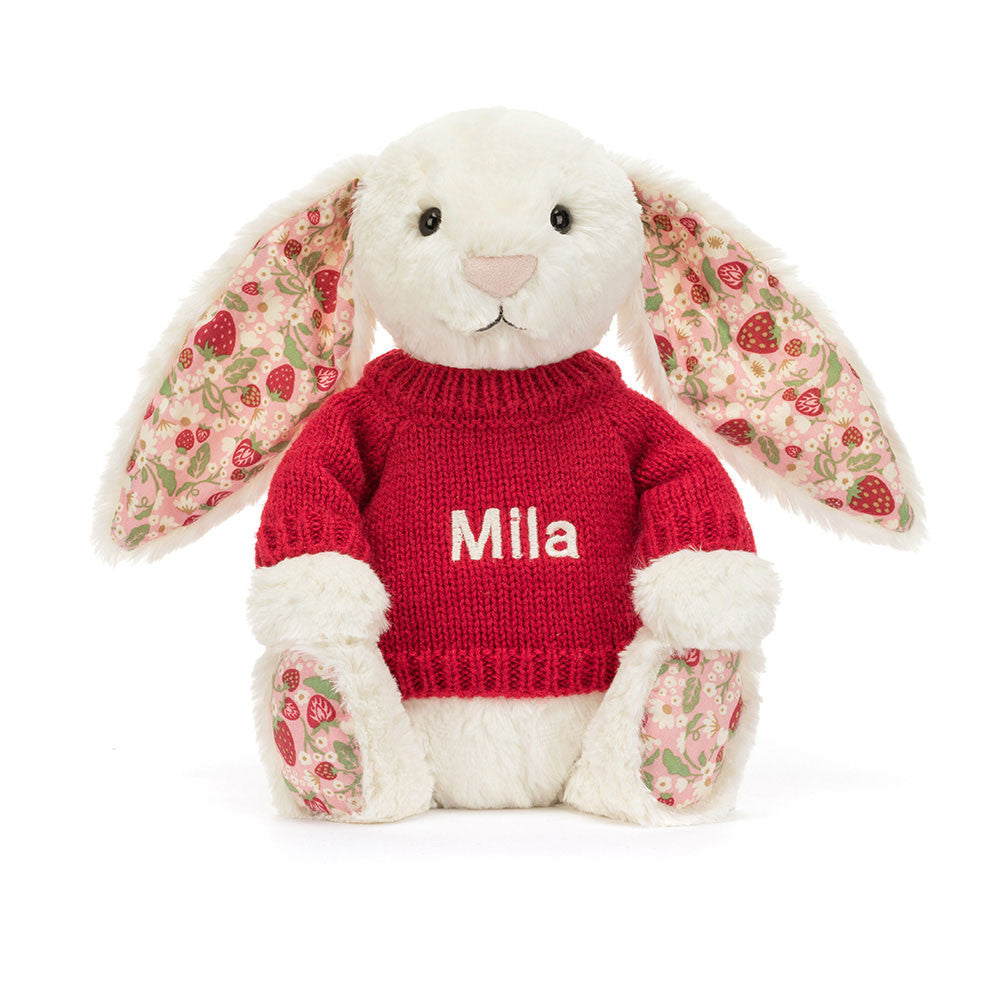 Jellycat Blossom Cream Bunny 'Berry' Personalised Red Jumper Toy