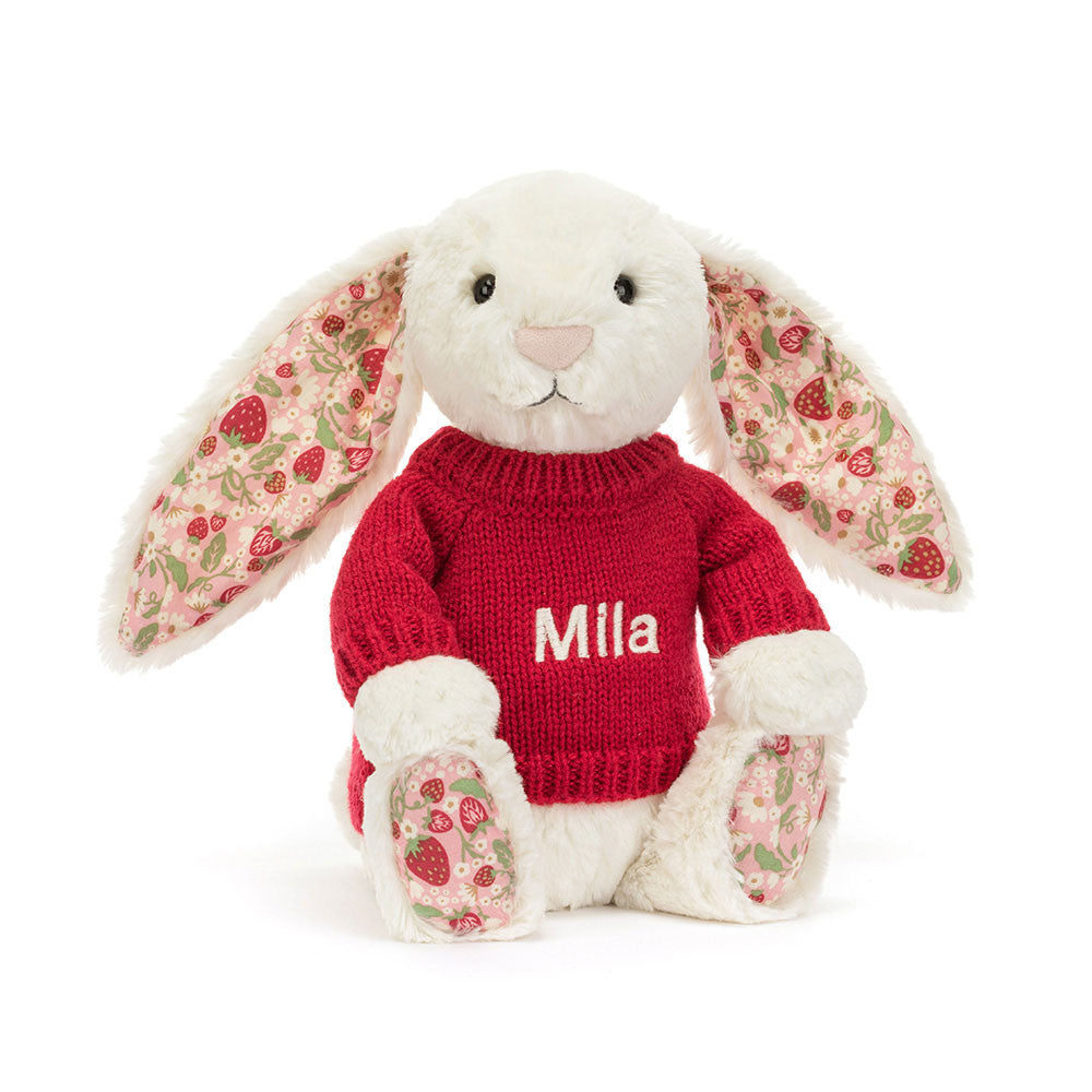 Jellycat Blossom Cream Bunny 'Berry' Personalised Red Jumper Toy
