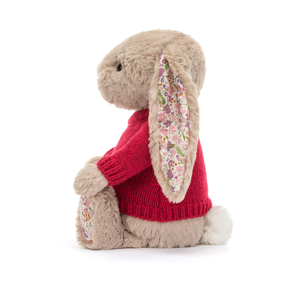 Jellycat Blossom Beige Bunny Petal Stuffed Toy Personalised Red Jumper