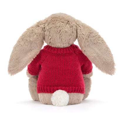 Jellycat Blossom Beige Bunny Petal Stuffed Toy Personalised Red Jumper