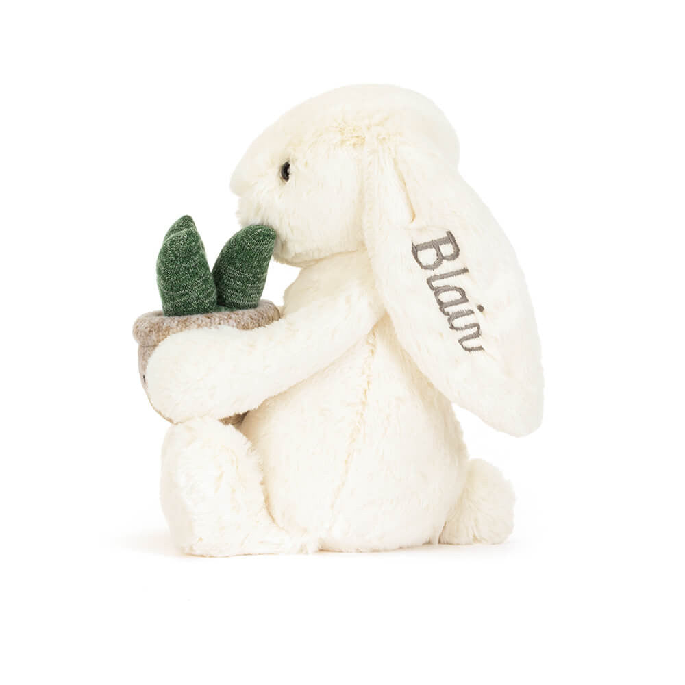 Jellycat Personalised Cream Bunny with Plant Stuffed Toy