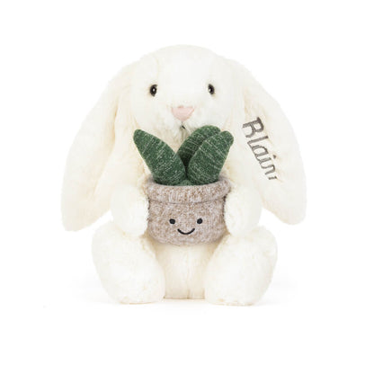 Jellycat Personalised Cream Bunny with Plant Stuffed Toy